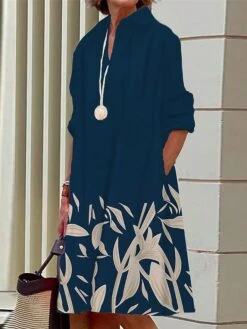 Women's Shirt Dress Casual Dress Midi Dress Outdoor Office Daily Polyester Fashion Modern Shirt Collar Button Pocket Long Sleeve Summer Spring Fall 2023 Loose Fit Wine Dark Pink Navy Blue Leaf S M L