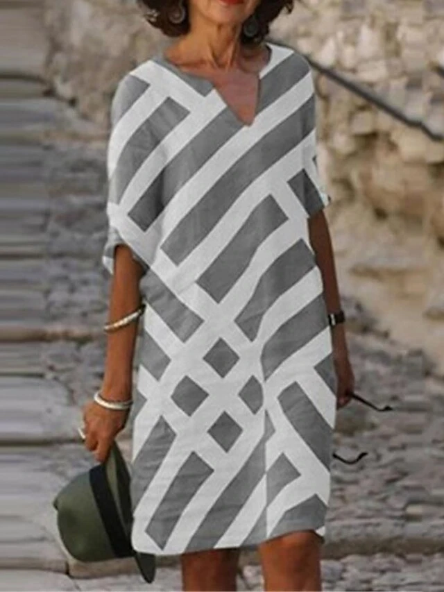 Women's Shift Dress Midi Dress Black Purple Gray Half Sleeve Geometric Print Summer Spring V Neck Vacation Loose Fit 2023 S M L XL XXL 3XL 4XL 3 Women's Shift Dress Midi Dress Black Purple Gray Half Sleeve Geometric Print Summer Spring V Neck Vacation Loose Fit 2023 S M L XL XXL 3XL 4XL - Image 3