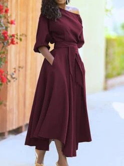 Women's Casual Dress Swing Dress Summer Dress Long Dress Maxi Dress Lace Up Pocket Street Daily Going Out Fashion Elegant Crew Neck Half Sleeve 2023 Regular Fit Black Wine Green Color S M L XL XXL -Casual Print Dress Sales vfaumw1688468713873