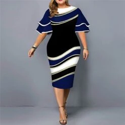 Women‘s Plus Size Curve Party Dress Color Block Crew Neck Print Short Sleeve Spring Fall Work Casual Prom Dress Knee Length Dress Casual Daily DressHomecoming Dress -Casual Print Dress Sales vglkxr1639471971029
