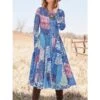 Women's Casual Dress Swing Dress A Line Dress Geometric Color Block Pocket Print Crew Neck Midi Dress Fashion Streetwear Outdoor Daily Long Sleeve Regular Fit Yellow Blue Purple Spring Fall S M L XL