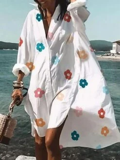 Women‘s Casual Dress Shirt Dress Sundress Blue Purple Red Long Sleeve Floral Button Winter Fall Autumn Shirt Collar Mature Winter Dress Fall Dress Loose Fit 2023 S M L XL XXL 3XL 4XL 5XL