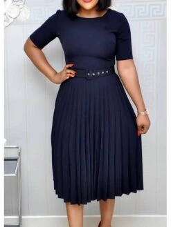 Women‘s Plus Size Curve Party Dress Solid Color Crew Neck Ruched Short Sleeve Spring Fall Work Formal Prom Dress Knee Length Dress Party Work Dress Loose Fit -Casual Print Dress Sales vhyqvl1620625705213
