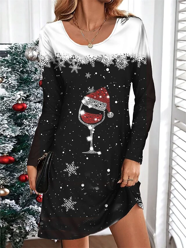 Women's Casual Dress Christmas Dress T Shirt Dress Tee Dress Plaid Snowflake Print V Neck Mini Dress Fashion Streetwear Outdoor Christmas Long Sleeve Loose Fit Black Wine Blue Fall Winter S M L XL XXL 2 Women's Casual Dress Christmas Dress T Shirt Dress Tee Dress Plaid Snowflake Print V Neck Mini Dress Fashion Streetwear Outdoor Christmas Long Sleeve Loose Fit Black Wine Blue Fall Winter S M L XL XXL - Image 2