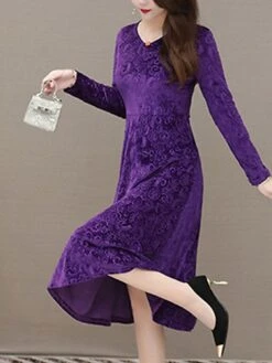 Women's Party Dress Velvet Dress Sheath Dress Knee Length Dress Black Wine Blue Long Sleeve Pure Color Velvet Fall Winter Autumn V Neck Stylish Winter Dress Vacation Fall Dress Slim 2023 M L XL XXL -Casual Print Dress Sales viispg1643182759661
