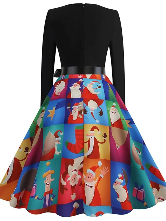 Women's Christmas Swing Dress Vintage Dress Midi Dress Green Blue Light Green Long Sleeve Santa Claus Bow Winter Fall Autumn Crew Neck Fashion Daily Date 2022 S M L XL XXL 3XL 6 Women's Christmas Swing Dress Vintage Dress Midi Dress Green Blue Light Green Long Sleeve Santa Claus Bow Winter Fall Autumn Crew Neck Fashion Daily Date 2022 S M L XL XXL 3XL - Image 6