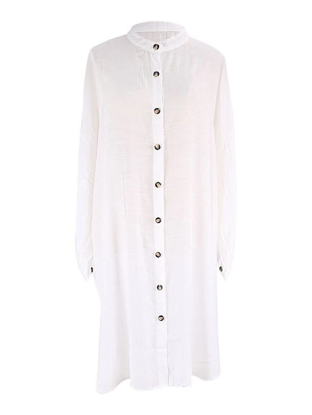 Women's Swimwear Cover Up Beach Top Normal Swimsuit Button Pure Color White Bathing Suits New Vacation Fashion 10 Women's Swimwear Cover Up Beach Top Normal Swimsuit Button Pure Color White Bathing Suits New Vacation Fashion - Image 10