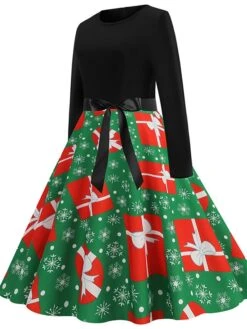 Women's Christmas Swing Dress Vintage Dress Midi Dress Green Blue Light Green Long Sleeve Santa Claus Bow Winter Fall Autumn Crew Neck Fashion Daily Date 2022 S M L XL XXL 3XL 36 Women's Christmas Swing Dress Vintage Dress Midi Dress Green Blue Light Green Long Sleeve Santa Claus Bow Winter Fall Autumn Crew Neck Fashion Daily Date 2022 S M L XL XXL 3XL -Casual Print Dress Sales vjalxj1667894621479