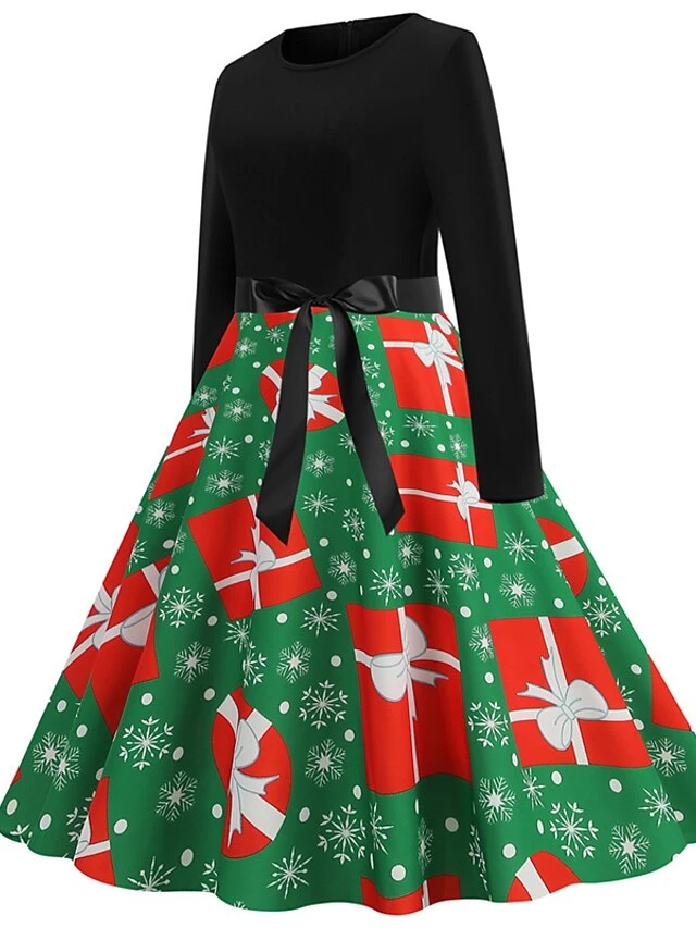 Women's Christmas Swing Dress Vintage Dress Midi Dress Green Blue Light Green Long Sleeve Santa Claus Bow Winter Fall Autumn Crew Neck Fashion Daily Date 2022 S M L XL XXL 3XL 17 Women's Christmas Swing Dress Vintage Dress Midi Dress Green Blue Light Green Long Sleeve Santa Claus Bow Winter Fall Autumn Crew Neck Fashion Daily Date 2022 S M L XL XXL 3XL - Image 17