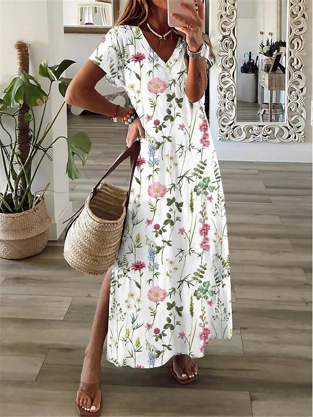 Women's Long Dress Maxi Dress Casual Dress A Line Dress Print Dress Flower Fashion Streetwear Daily Date Vacation Split Print Short Sleeve V Neck Dress Regular Fit White Pink Red Spring Summer S M L 1 Women's Long Dress Maxi Dress Casual Dress A Line Dress Print Dress Flower Fashion Streetwear Daily Date Vacation Split Print Short Sleeve V Neck Dress Regular Fit White Pink Red Spring Summer S M L