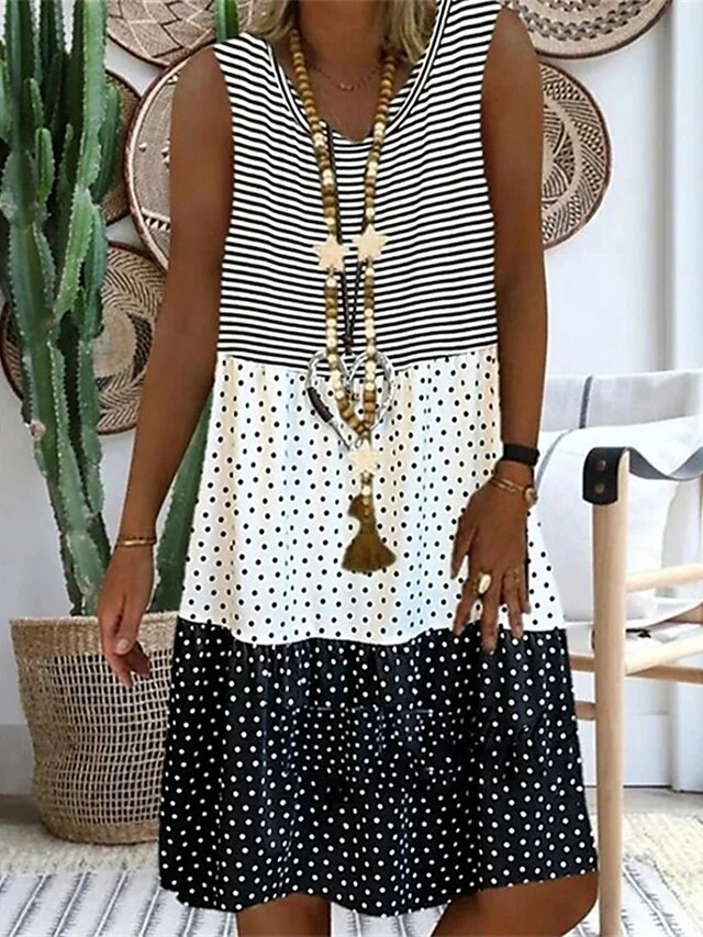 Women's Shift Dress Midi Dress Black Yellow Pink Sleeveless Polka Dot Print Summer Spring Crew Neck Casual 2023 S M L XL XXL 3XL 4XL 5XL 1 Women's Shift Dress Midi Dress Black Yellow Pink Sleeveless Polka Dot Print Summer Spring Crew Neck Casual 2023 S M L XL XXL 3XL 4XL 5XL