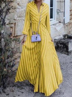 Women's Shirt Dress Casual Dress Swing Dress Maxi Long Dress Outdoor Daily Vacation Polyester Fashion Elegant Shirt Collar Button Print Long Sleeve Summer Spring Fall 2023 Regular Fit Yellow Purple -Casual Print Dress Sales vkcefn1689583851057