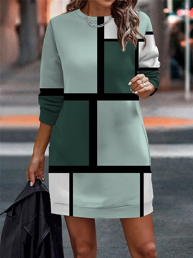 Women's Casual Dress Sweatshirt Dress Mini Dress Warm Fashion Outdoor Vacation Going Out Crew Neck Print Geometric Loose Fit Pink Blue Light Purple S M L XL XXL 3 Women's Casual Dress Sweatshirt Dress Mini Dress Warm Fashion Outdoor Vacation Going Out Crew Neck Print Geometric Loose Fit Pink Blue Light Purple S M L XL XXL - Image 3