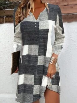 Women's Casual Dress Print Dress Spring Dress Geometric Color Block Button Print Split Neck Mini Dress Fashion Streetwear Outdoor Daily Long Sleeve Loose Fit Black And White Black White Summer Spring -Casual Print Dress Sales vkowbc1691147864162