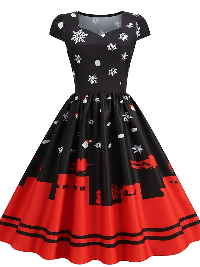 Women's Christmas Swing Dress Vintage DressKnee Length Dress Blue Wine Red Light BlueShort Sleeve Santa Claus Snowman Tree Print Fall Winter Square Neck Vintage Elegant Slim 2022 S M L XL 14 Women's Christmas Swing Dress Vintage DressKnee Length Dress Blue Wine Red Light BlueShort Sleeve Santa Claus Snowman Tree Print Fall Winter Square Neck Vintage Elegant Slim 2022 S M L XL - Image 14