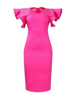 Women‘s Plus Size Curve Party Dress Cocktail Dress Bodycon Solid Color Midi Dress Short Sleeve Ruffle Split Crew Neck Fashion Party Black Wine Summer Spring L XL XXL 3XL -Casual Print Dress Sales vllaed1679549837700