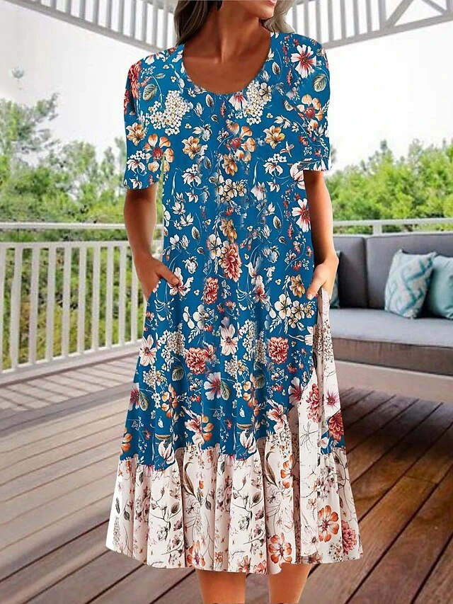 Women's Casual Dress Summer Dress Print Dress Floral Geometric Pocket Print Crew Neck Midi Dress Fashion Mature Outdoor Daily Short Sleeve Loose Fit Black White Red Summer Spring S M L XL XXL 9 Women's Casual Dress Summer Dress Print Dress Floral Geometric Pocket Print Crew Neck Midi Dress Fashion Mature Outdoor Daily Short Sleeve Loose Fit Black White Red Summer Spring S M L XL XXL - Image 9