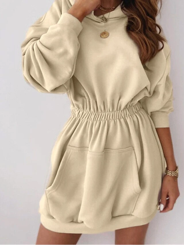 Women's Casual Dress Hoodie Dress Plain Dress Mini Dress Button Pocket Street Daily Holiday Fashion Streetwear Hooded Long Sleeve 2023 Regular Fit Black White Pink Color S M L XL XXL Size 5 Women's Casual Dress Hoodie Dress Plain Dress Mini Dress Button Pocket Street Daily Holiday Fashion Streetwear Hooded Long Sleeve 2023 Regular Fit Black White Pink Color S M L XL XXL Size - Image 5