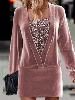 Women's Casual Dress Velvet Dress Mini Dress Warm Fashion Outdoor Holiday Vacation Crew Neck Pure Color Pure Color Regular Fit Pink S M L XL XXL 5 Women's Casual Dress Velvet Dress Mini Dress Warm Fashion Outdoor Holiday Vacation Crew Neck Pure Color Pure Color Regular Fit Pink S M L XL XXL -Casual Print Dress Sales vmdjiy1696756903504