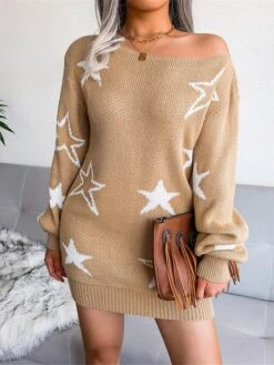Women's Casual Dress Sweatshirt Dress Winter Dress Mini Dress Ribbed Daily Date Going Out Fashion Modern Boat Neck Long Sleeve 2023 Regular Fit Pink Sky Blue Khaki Color S M L Size -Casual Print Dress Sales vmoivs1694591412524