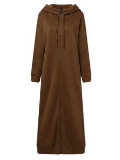 Women's Casual Dress Hoodie Dress Shift Dress Long Dress Maxi Dress Pocket Outdoor Street Daily Active Fashion Hooded Long Sleeve 2023 Loose Fit Black Brown Gray Color S M L XL XXL Size -Casual Print Dress Sales vmrhgw1692776287693