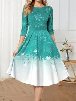 Women's Retro 1950s Vintage Dress Midi Dress Christmas Daily Print Snowflake Crew Neck 3/4 Length Sleeve Slim Spring Fall 2023 Wine Blue S M L XL 9 Women's Retro 1950s Vintage Dress Midi Dress Christmas Daily Print Snowflake Crew Neck 3/4 Length Sleeve Slim Spring Fall 2023 Wine Blue S M L XL -Casual Print Dress Sales vnxydy1697681446403
