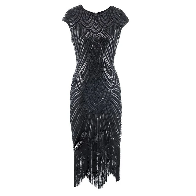 Women's Retro 1920s Fringe Dress Midi Dress Party Holiday Sequins Tassel Fringe Geometric Crewneck Short Sleeve Regular Fit Spring Fall 2023 Silver Black XS S M L 9 Women's Retro 1920s Fringe Dress Midi Dress Party Holiday Sequins Tassel Fringe Geometric Crewneck Short Sleeve Regular Fit Spring Fall 2023 Silver Black XS S M L - Image 9