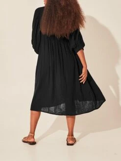 Women's Shirt Dress Casual Dress Midi Dress Outdoor Daily Date Cotton Basic Classic V Neck Ruched Long Sleeve Fall Winter 2023 Loose Fit Black Green Apricot Pure Color S M L XL -Casual Print Dress Sales voptav1695096310169