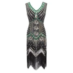 Women's Retro 1920s Fringe Dress Midi Dress Party Halloween Sequins Tassel Fringe Floral V Neck Sleeveless Regular Fit Spring Fall 2023 Black White S M L XL -Casual Print Dress Sales vppiom1692610418327