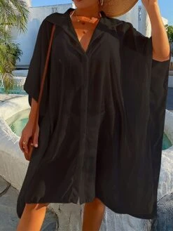 Women's Swimwear Cover Up Beach Top Normal Swimsuit UV Protection Modest Swimwear Button Pure Color White Black Bathing Suits New Casual Vacation / Modern 22 Women's Swimwear Cover Up Beach Top Normal Swimsuit UV Protection Modest Swimwear Button Pure Color White Black Bathing Suits New Casual Vacation / Modern -Casual Print Dress Sales vqbepy1642659071895