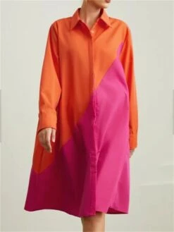 Women's Shirt Dress Casual Dress Midi Dress Outdoor Vacation Polyester Classic Casual Shirt Collar Pocket Long Sleeve Summer Spring Fall 2023 Loose Fit Yellow Dark Pink Red Polka Dot Color Block S M -Casual Print Dress Sales vqdgxg1677046740126