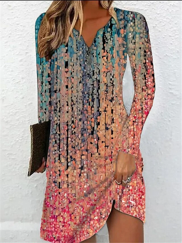 Women's Casual Dress Summer Dress Print Dress Floral Ombre Button Print Split Neck Mini Dress Fashion Streetwear Outdoor Daily Long Sleeve Loose Fit Black Pink Red Summer Spring S M L XL XXL 2 Women's Casual Dress Summer Dress Print Dress Floral Ombre Button Print Split Neck Mini Dress Fashion Streetwear Outdoor Daily Long Sleeve Loose Fit Black Pink Red Summer Spring S M L XL XXL - Image 2