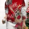 Women's Christmas Casual Dress Sweatshirt Dress Mini Dress Warm Fashion OutdoorVacation Crew Neck Print Santa Claushat Loose Fit ArmyGreen Black White S M L XL XXL