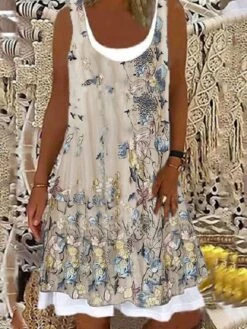 Women's Shift Dress Midi Dress Light Pink Light Blue Green 1 Sleeveless Floral Print Summer Spring Crew Neck Casual 2023 S M L XL XXL