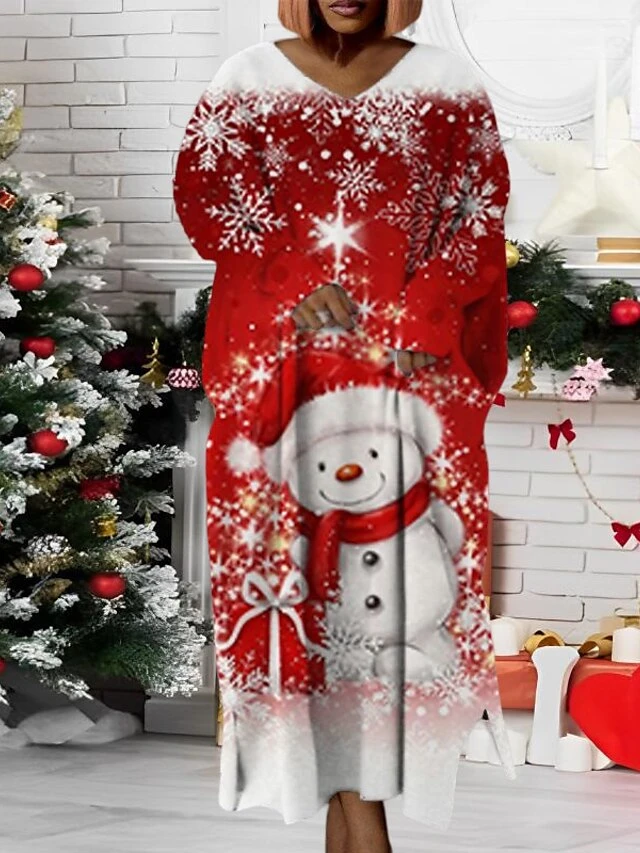 Women‘s Plus Size Christmas Dress Santa Claus V Neck Long Sleeve Winter Fall Modern Maxi Long Dress Daily Dress 2 Women‘s Plus Size Christmas Dress Santa Claus V Neck Long Sleeve Winter Fall Modern Maxi Long Dress Daily Dress - Image 2