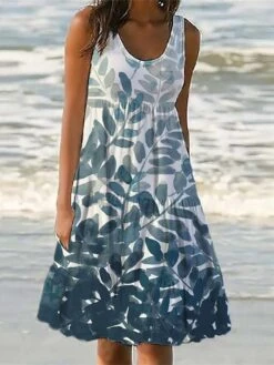 Women‘s Casual Dress Shift Dress Sundress Midi Dress Green Blue White Sleeveless Pocket Spring Summer U Neck 2023 S M L XL XXL 3XL