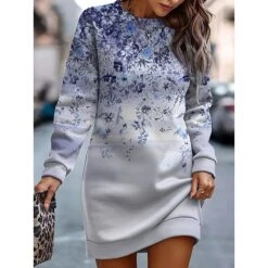 Women's Casual Dress Sweatshirt Dress Mini Dress Warm Fashion Outdoor Holiday Vacation Crew Neck Print Floral Geometric Loose Fit Yellow Pink Royal Blue S M L XL XXL -Casual Print Dress Sales vsljpc1692942353101