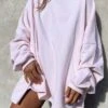 Women's Casual Dress Sweatshirt Dress Plain Dress Mini Dress Patchwork Oversized Outdoor Daily Sports Active Fashion Crew Neck Long Sleeve 2023 Loose Fit Pink Fuchsia Orange Color S M L XL Size