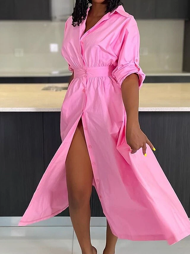 Women's Shirt Dress Casual Dress Swing Dress Midi Dress Outdoor Daily Vacation Polyester Fashion Casual Shirt Collar Patchwork Button Long Sleeve Fall Winter 2023 Loose Fit Yellow Pink Plain S M L XL 5 Women's Shirt Dress Casual Dress Swing Dress Midi Dress Outdoor Daily Vacation Polyester Fashion Casual Shirt Collar Patchwork Button Long Sleeve Fall Winter 2023 Loose Fit Yellow Pink Plain S M L XL - Image 5