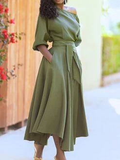 Women's Casual Dress Swing Dress Summer Dress Long Dress Maxi Dress Lace Up Pocket Street Daily Going Out Fashion Elegant Crew Neck Half Sleeve 2023 Regular Fit Black Wine Green Color S M L XL XXL -Casual Print Dress Sales vtfmas1688468708986