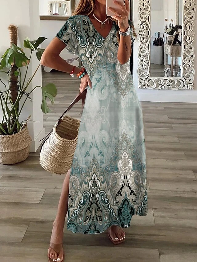 Women's Long Dress Maxi Dress Casual Dress Swing Dress Boho Dress Floral Tribal Modern Casual Daily Holiday Vacation Print Short Sleeve V Neck Dress Regular Fit Pink Red Orange Summer Spring S M L XL 6 Women's Long Dress Maxi Dress Casual Dress Swing Dress Boho Dress Floral Tribal Modern Casual Daily Holiday Vacation Print Short Sleeve V Neck Dress Regular Fit Pink Red Orange Summer Spring S M L XL - Image 6
