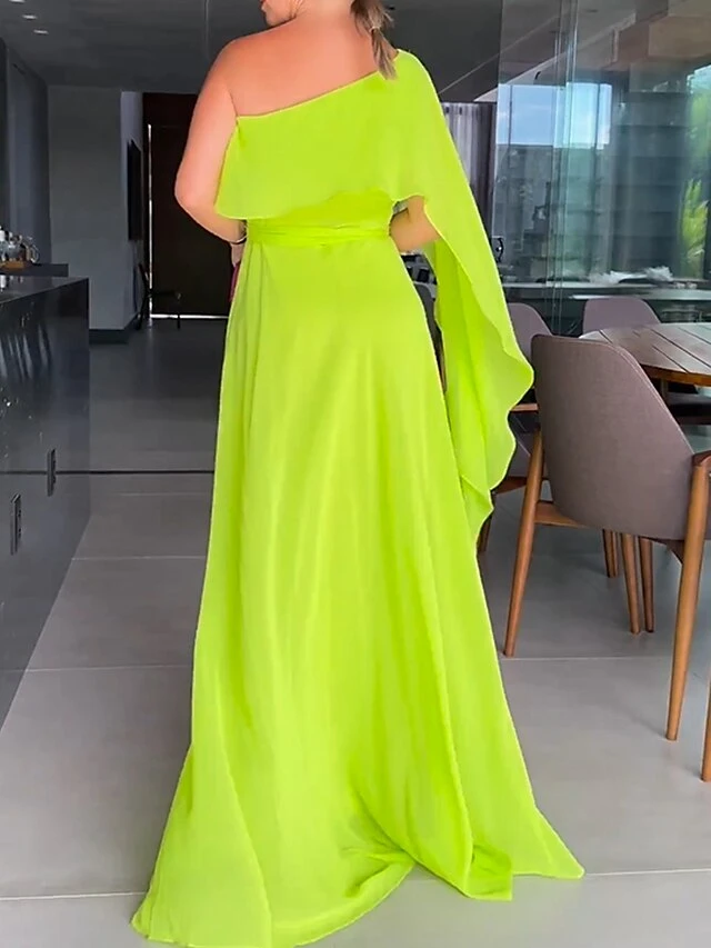 Women's Casual Dress Chiffon Dress Plain Dress Long Dress Maxi Dress Ruffle Outdoor Date Going Out Fashion Elegant One Shoulder Long Sleeve 2023 Regular Fit Green Color S M L XL XXL Size 2 Women's Casual Dress Chiffon Dress Plain Dress Long Dress Maxi Dress Ruffle Outdoor Date Going Out Fashion Elegant One Shoulder Long Sleeve 2023 Regular Fit Green Color S M L XL XXL Size - Image 2