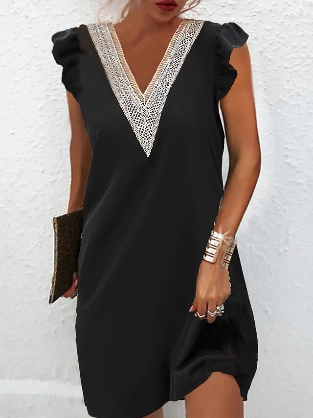 Women's Casual Dress Black Dress Tank Dress Mini Dress Ruffle Patchwork Daily Date Going Out Basic Classic V Neck Sleeveless 2023 Loose Fit Black Color S M L XL XXL Size 1 Women's Casual Dress Black Dress Tank Dress Mini Dress Ruffle Patchwork Daily Date Going Out Basic Classic V Neck Sleeveless 2023 Loose Fit Black Color S M L XL XXL Size