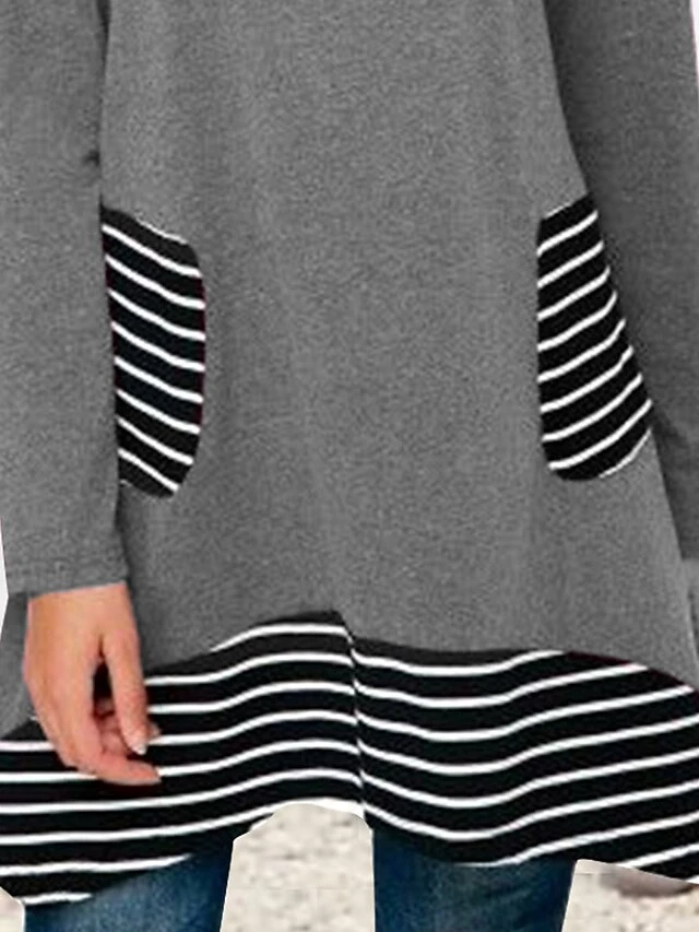 Women's Casual Dress A Line Dress Print Dress Stripe Pocket Print Cowl Neck Mini Dress Active Fashion Outdoor Daily Long Sleeve Loose Fit Gray Fall Winter S M L XL XXL 3 Women's Casual Dress A Line Dress Print Dress Stripe Pocket Print Cowl Neck Mini Dress Active Fashion Outdoor Daily Long Sleeve Loose Fit Gray Fall Winter S M L XL XXL - Image 3