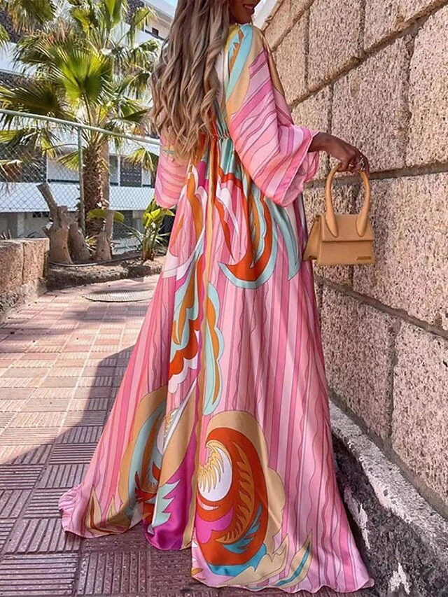 Women's Swing Dress Boho Dress Long Dress Maxi Dress Green Blue Pink 3/4 Length Sleeve Floral Lace Up Winter Fall Autumn V Neck Hot Loose Fit 2023 S M L XL XXL 3XL 6 Women's Swing Dress Boho Dress Long Dress Maxi Dress Green Blue Pink 3/4 Length Sleeve Floral Lace Up Winter Fall Autumn V Neck Hot Loose Fit 2023 S M L XL XXL 3XL - Image 6