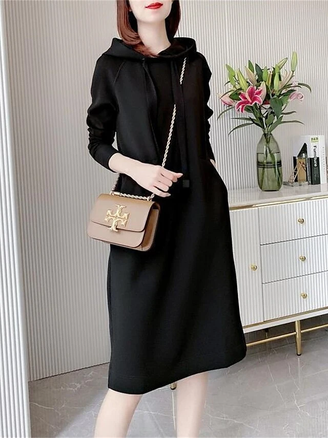 Women's Plus Size Curve Casual Dress Hoodie Dress Winter Dress Plain Midi Dress Long Sleeve Ruched Hooded Fashion Outdoor Black Red Fall Winter L XL XXL 3XL 4XL 20 Women's Plus Size Curve Casual Dress Hoodie Dress Winter Dress Plain Midi Dress Long Sleeve Ruched Hooded Fashion Outdoor Black Red Fall Winter L XL XXL 3XL 4XL - Image 20