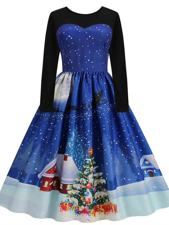 Women's Christmas Swing Dress Vintage DressKnee Length Dress Blue Royal Blue Light Blue Black Long Sleeve Santa Claus Elk Snowman Print Fall Winter Crew Neck Vacation Vintage 2022 S M L XL XXL 3XL 13 Women's Christmas Swing Dress Vintage DressKnee Length Dress Blue Royal Blue Light Blue Black Long Sleeve Santa Claus Elk Snowman Print Fall Winter Crew Neck Vacation Vintage 2022 S M L XL XXL 3XL - Image 13