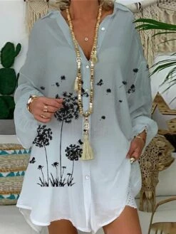 Casual Print Dress Sales 25 Women's Shirt Dress Casual Dress Shift Dress Mini Dress Outdoor Daily Vacation Polyester Fashion Classic Shirt Collar Button Print Long Sleeve Summer Spring Fall 2023 Loose Fit Gray Floral M L XL 2XL