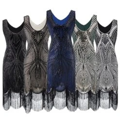 Women's Retro 1920s Fringe Dress Midi Dress Party Halloween Sequins Tassel Fringe Leaf Deep U Sleeveless Regular Fit Spring Fall 2023 Silver Black S M L XL