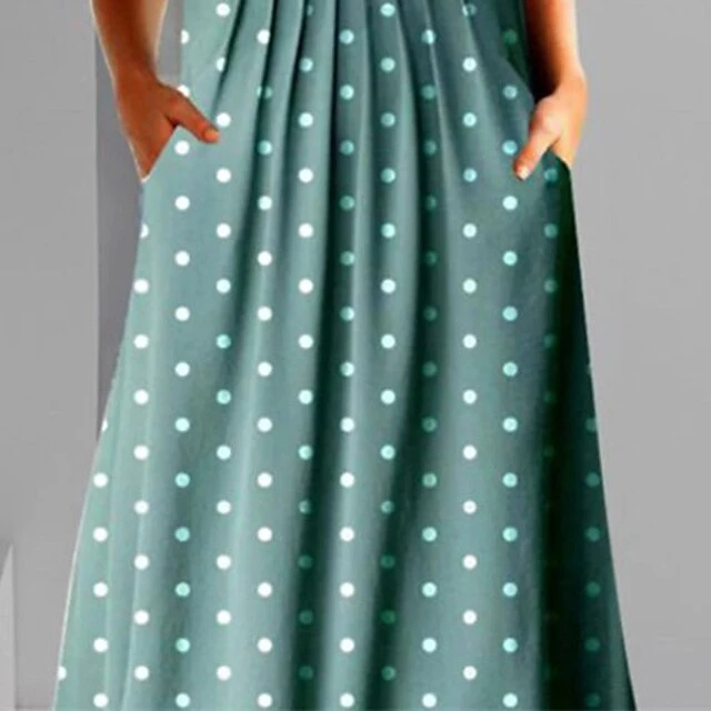 Women's Shift Dress Polka Dot Dress Midi Dress Green Light Blue Short Sleeve Polka Dot Print Summer Spring Crew Neck Casual 2023 S M L XL XXL 2 Women's Shift Dress Polka Dot Dress Midi Dress Green Light Blue Short Sleeve Polka Dot Print Summer Spring Crew Neck Casual 2023 S M L XL XXL - Image 2